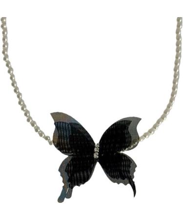 Shop Oralgo's Stylish Black Butterfly Necklace | Fashion Jewelry with Imitation Pearls & Rhinestones | Perfect for Any Occasion - Buy Online on GoSupps.com