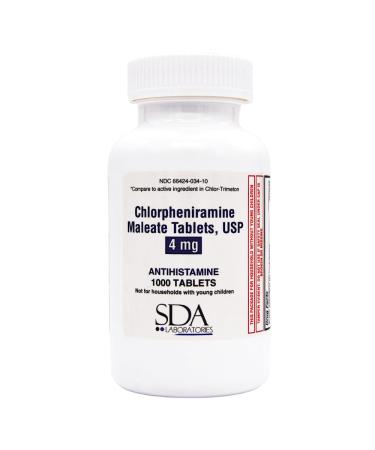 SDA Laboratories Antihistamine Chlorpheniramine Maleate 4 mg - 1000 Tablets