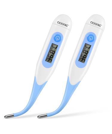 2 Pack Digital Thermometer, Accurate Oral Armpit Thermometer Fast Reading Rectal Medical Thermometer Temperature Measuring Tool LCD Fever Checker Waterproof two pack White-Blue