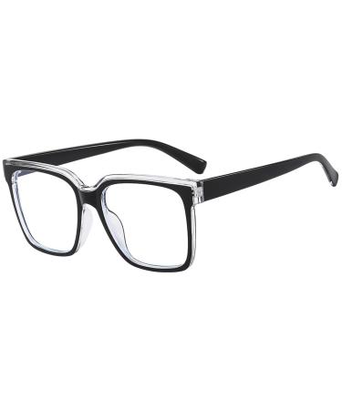 Oversized Blue Light Blocker Glasses for Women Men Fashion Square Eyewear Computer Eyeglasses Non-Prescription Black Clear D2