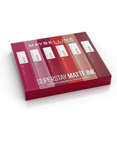 Maybelline New York - Exclusive set with 6 liquid lipsticks long -lasting - Superstay Matte Ink - color tones: Lover (15)/Seducttress (65)/Artist (120)/Dancer (118)/Pioneer (50) SuperstayMatte ink set