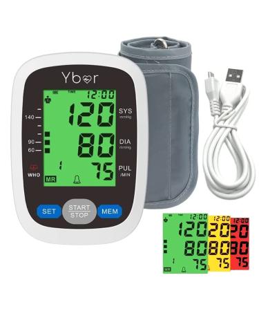 Ybor Blood Pressure Monitor for Home Use Digital Upper Arm Blood Pressure Machine with 2x99 Memory Large Backlit Screen Display Automatic Bp Machine Monitor with Large Cuff 22-44cm-Black
