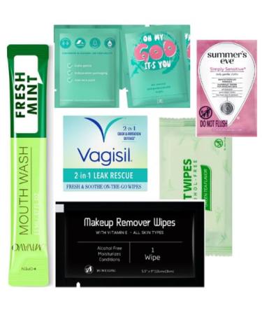 Feminine wash kit travel expected the unexpected and keep confident with individual wrap items QR code (Leak Rescue & Simple Sensitive)