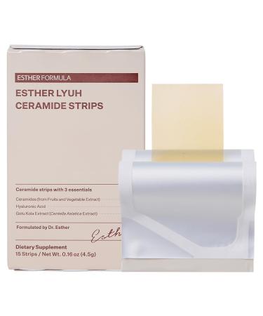 ESTHER FORMULA Ceramide Strips (15 ct) - Fast-Absorbing Oral Beauty Film with Phytoceramides & Hyaluronic Acid for Skin Hydration Barrier Support & Elasticity | Korean Supplements | Made in USA