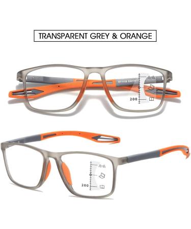 Vevesmundo Shitlill Progressive Multifocus Sport Glasses for Men & Women | Lightweight TR90 Design Gray & Orange 2.5X Magnification - Buy Online on GoSupps.com