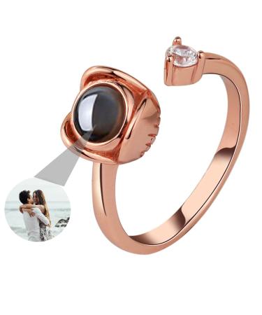 Zopmopae custom photo projector ring personalized photoring for women adjustable crown-shaped promising rings for engagement wedding anniversary birthday A-rose gold
