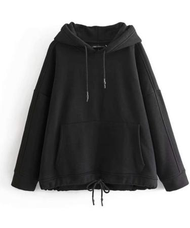 Bigfanshu Womens Winter Velvet Women's Hoodies Hooded Kangaroo Pocket Sweatshirt Autumn Korean Casual Hoody Ladies Black - Buy Online on GoSupps.com