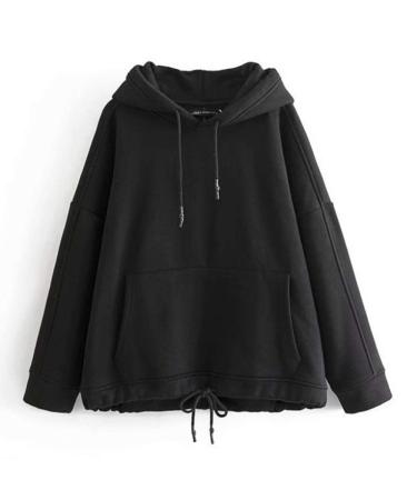 Bigfanshu Womens Winter Velvet Women's Hoodies Hooded Kangaroo Pocket Sweatshirt Autumn Korean Casual Hoody Ladies Black