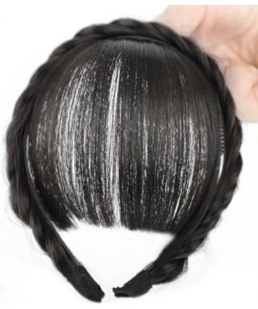 Fluffy Fake Hair Band Bangs Heat Resistant Wig - Dark Brown with Sideburns - Trendy Braid Headband Hair Extension - Buy Online on GoSupps.com