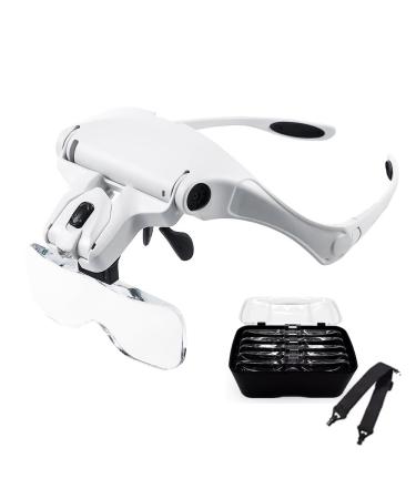 Magnifying Glasses fangzi 9892B2 Magnifying Glass for Reading with LED Light and Headband Hands Free Head Magnifier with 5 Lenses 1.0X 1.5X 2.0X 2.5X 3.5X