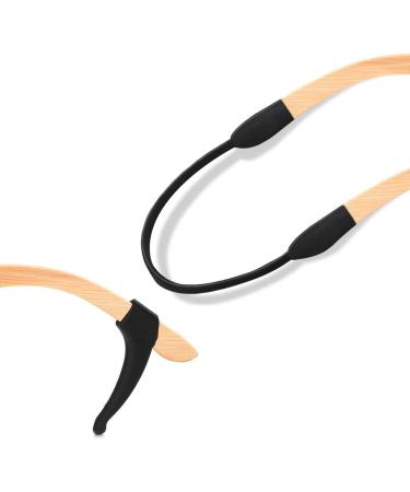 Anti Slip Holder Set for Glasses - 4 Silicone Ear Hooks & 2 Sports Cords - Black - Buy Online on GoSupps.com