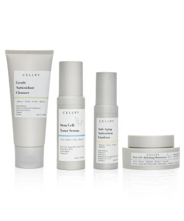 Anti-Aging Bundle with Stem Cell + Hydrating Moisturizer and Toner Serum Firming Antioxidant Emulsion and Gentle Antioxidant Cleanser