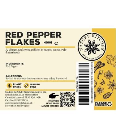 Nature Kitchen Red Pepper Flakes 400g - Gluten-Free & Vegan Seasoning for Cooking | Marinades, Sauces, Frying, Baking, Grilling - Buy Online on GoSupps.com