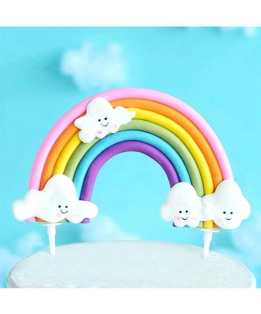 Rainbow Cloud Cake Topper, Colorful Rainbow Soft Pottery Cake Cupcake Topper for Boys Girls Birthday Party Decorations Supplies Big Rainbow