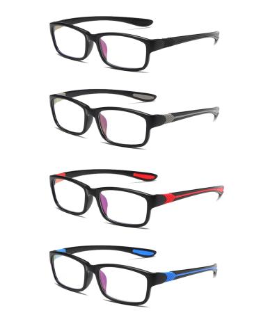 CAMKIDS Reading Glasses Men 4 Pack Ultra Light TR90 Sport Style Reading Glasses for Men and Women Black&Gray&Blue&Red 2.0 x