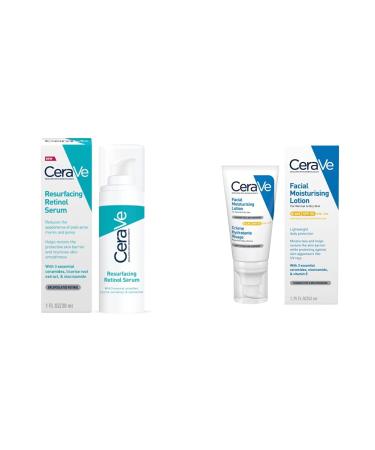 CeraVe Resurfacing Retinol Serum with Ceramides & Niacinamide for Blemish-Prone Skin 30ml & AM Facial Moisturising Lotion SPF50 with Ceramides & Vitamin E for Normal to Dry Skin 52ml + AM Facial Moisturising Lotion