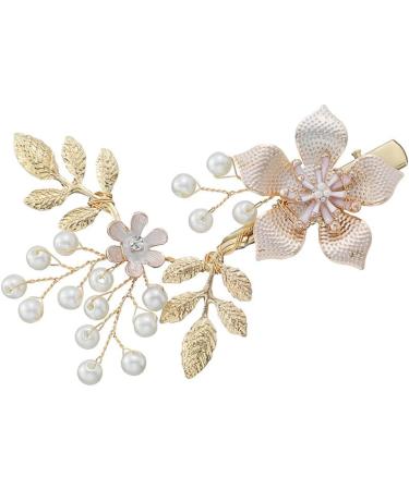 ISLHJDD Shining Hair Clip Bridal Hair Barrettes Pins Gold Leaf Flower Pearl Barrette Wedding Hair Accessory Elegant Bridal Hair Accessories(Gold) - Buy Online on GoSupps.com