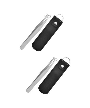 Beaupretty 2 sentences round nose hairpise nose tweezers Nasal hair trimmer made of stainless steel precision tweezers Multi-purpose-nose hair tweezers trim tool man round head stainless steel beard 9.8x1cmx2pcs blackx2st