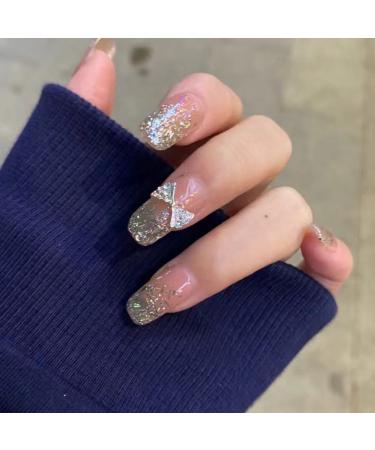 24Pcs/Set Press On Nails Ins Silver Butterfly False Nails Acrylic Fake Nails Full Cover Nails Tips Artificial Finger Manicure Press on nails for Women and Girls