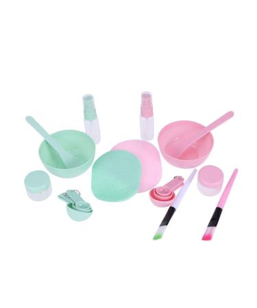 Beaupretty Facial Mask Bowl Set Silicone Facial Mask Brush Applicator Spoon Spatula with Facial Sponge for Women 2set(Pink Green)
