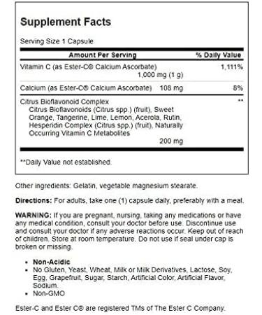 Ester-Vitamin C with Citrus Bioflavonoids 1Vitamin 000 Milligrams 90 Capsules Unflavored 90 Count (Pack of 1) - Buy Online on GoSupps.com