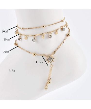 Buy Missgrace Tassel Rhinestones Star Anklet Bracelet - Gold Sequin Leaf Chain Jewelry for Women & Teen Girls | Perfect Summer Beach Accessory & Gift - Buy Online on GoSupps.com