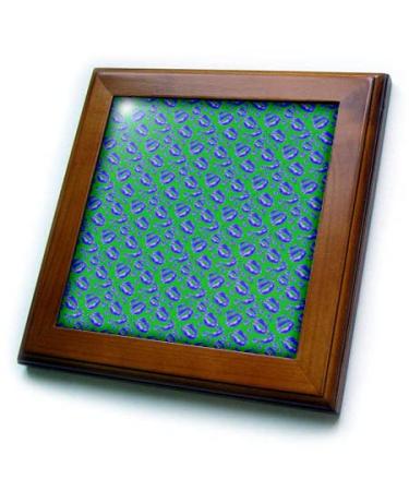 3dRose 8x8 Framed Tile - Two Kisses Collided Lip Bold Blue Lips Pattern Pattern - Lipstick Kisses