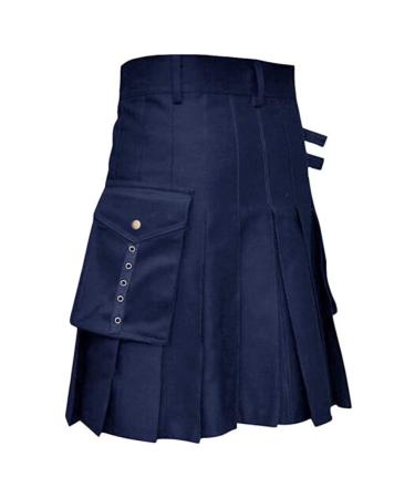 Scottish kilt of classic goth utility rock with pockets of short modern fashion Scottish culottes men color split Scottish kilt fold rock men's fashion in Scottish style s marine