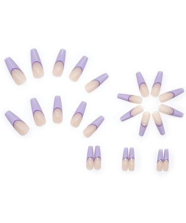BABALAL Long French Tip Fake Nails - 24pcs Purple Glossy Coffin Press-On Nails with Nail Glue | Ballerina Acrylic Nails Full Cover False Nails - Buy Online on GoSupps.com
