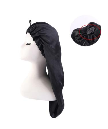 Women 2 Pack Long Satin Hair Bonnet - Black+Purple Satin Sleep Cap for Long Curly Hair Protection - Buy Online on GoSupps.com
