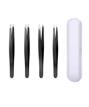 4-Piece Professional Stainless Steel Tweezers Set Precision Tweezers for Ingrown Hair Facial Hair Splinter Blackhead and Tick Remover