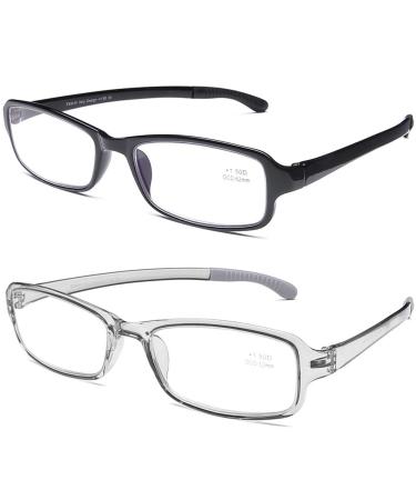 DOOViC Blue Light Filter Computer Reading Glasses TR90 Lightweight Flexible Frame TR1042 1042 Black+grey 2.0 x