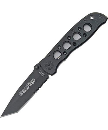 Smith & Wesson CK5TBS 7.4in High Carbon S.S. Folding Knife with a 3.2in Serrated Tanto Blade and Aluminum Handle for Outdoor, Tactical, Survival and EDC Box