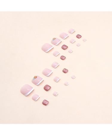 24Pcs Nude White Square False Toenails Glossy French Rhinestones Press on Toenails Shiny Stick on Toenails Short Acrylic Full Cover Summer Fake Toenails for Women and Girls Daily Decorations - Buy Online on GoSupps.com
