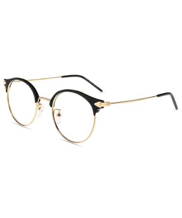 Firmoo blue light reading glasses 2.0x for women men anti-blue lights computer glasses with prescription round transparent reading aid blue lights protective glasses blind-free scratch-resistant 2.0x black and gold