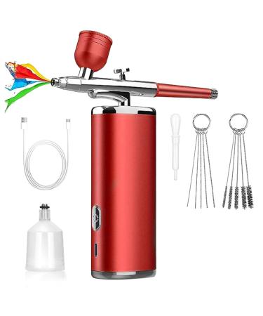 Qtynudy Portable Rechargeable Wireless Airbrush with Compressor for Face Beauty Nail Art Red