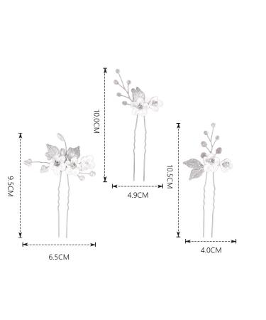 Unicra Silver Flower Bride Wedding Hair Pins - Pack of 3 | Bridal Headpiece with Pearls & Rhinestones for Women and Girls - Buy Online on GoSupps.com