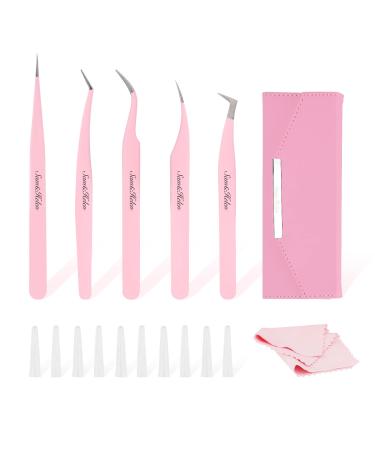 Lash Extensions Tweezers Set Stainless Steel Straight and Curved Tweezers Professional Classic And Volume Eyelash Extensions Tweezers Kits 5Pcs Professional 5pcs