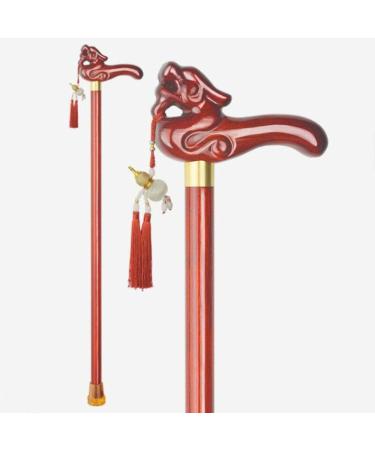 Wooden Cane Solid Walking Stick Walking Stick Cane Creative Carving Handle Red Wooden Crutch for Women Old Man Mobility Aid Costume Party Accessory for Elderly Seniors - Buy Online on GoSupps.com