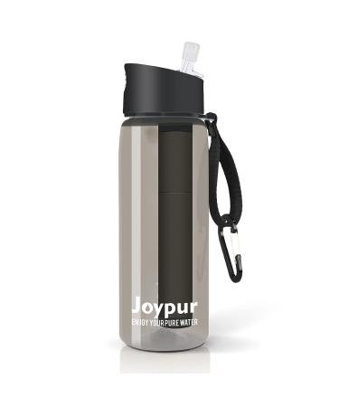 joypur Water Filter Bottle, BPA Free Water Purifier with 4-Stage Intergrated Filter Straw for Camping, Hiking, Travel Abroad, Emergency, Backpacking, Survival with Replaceable Filter A-Gray