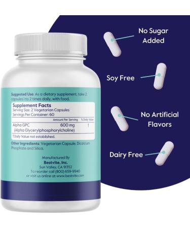 Buy BESTVITE Alpha GPC 600mg - 240 Vegetarian Capsules | Vegan Non-GMO Gluten-Free - Best Price & Fast International Shipping - Buy Online on GoSupps.com