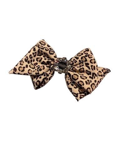 Large Leopard Print Bow Hair Clip  Brown Rhinestone Flower Spring Clip Barrette Wrapping Headwear Hair Accessories for Women Girls