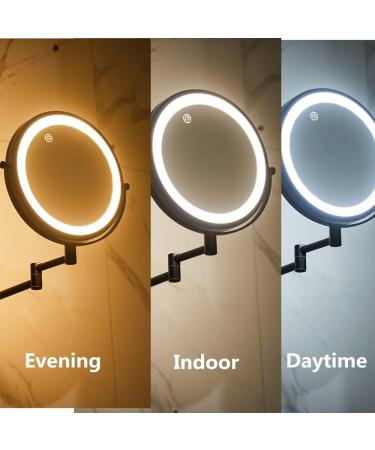 Gecious Black LED Makeup Mirror with 3 Color Lights 8 inch Double Sided 1X/7X Magnifying, 360 Rotation Vanity Mirror for Home Bathroom Shaving - Plug Powered - Buy Online on GoSupps.com
