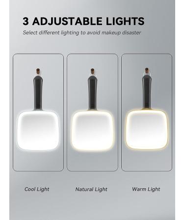 MirrorNova Square Hand Mirror with 3 Adjustable Lights, Makeup Mirror with Handle - Black, 6.2 x 11 x 0.5 inch - Buy Online on GoSupps.com