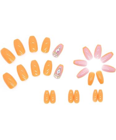 Fake Nails Short Detachable Glue Included Full Cover Orange with Diamond French Press on Nails 24 Pieces Nail Art Tips for Nail Salons and Women DIY Nail Art - Buy Online on GoSupps.com