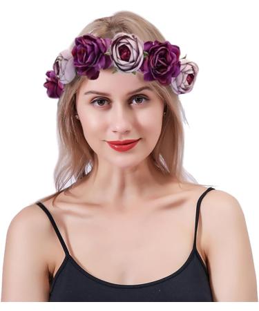 ZHER-LU Flower Headband Floral Crown Garland Halo for Wedding Festival (Purple) - Buy Online on GoSupps.com