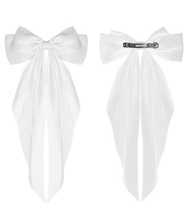 Big Bow Barrettes: Long Tail French Ribbon Hair Pins -Silky Satin Hair Clip for Women & Girls - White - Buy Online on GoSupps.com