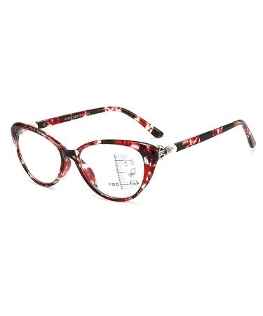 HAOXUAN FASHION CAT's Eye reading glasses progressive multifocal/anti Blue Light HD lens smart zoom women reading glasses diopters +1.00 to +3.00 red +3.00 +3.00 Red red red red