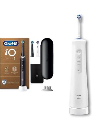 Oral-B io Series 5 Plus Edition Electric toothbrush & AquaCare 6 Wireless mouth shower 3 replacement nozzles interdental room cleaner Matt Black Bundle with mouth shower
