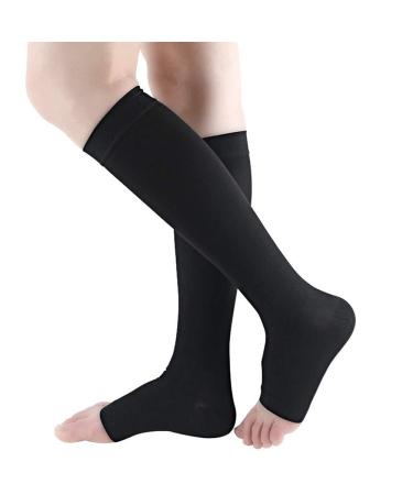 Bacophy 2 Pairs Compression Stockings 15-20 mmHg Open Toe Calf Socks Women SM
